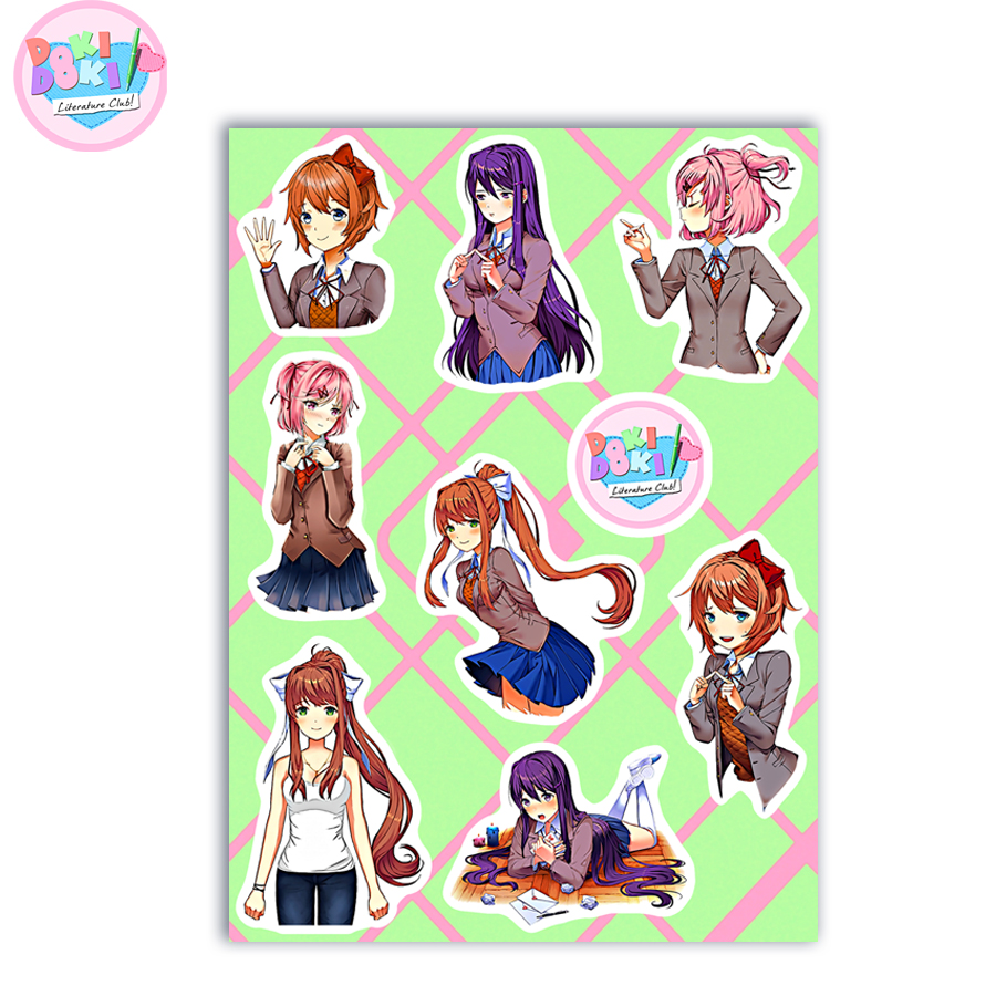 Доки отправлять. Doki Doki Literature Club наклейки. Наклейки аниме Doki Doki. Наклейки с Моникой доки доки. Стикеры наклейки доки доки.